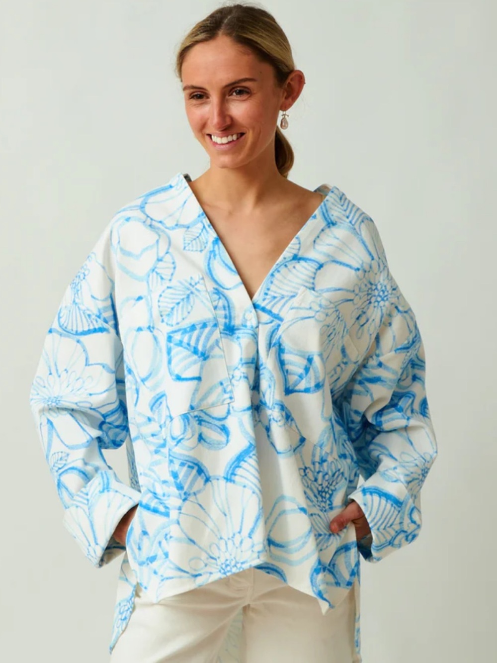 Christian Wijnants quiet luxury coastal denim V-Neck Oversized Women's Top- S